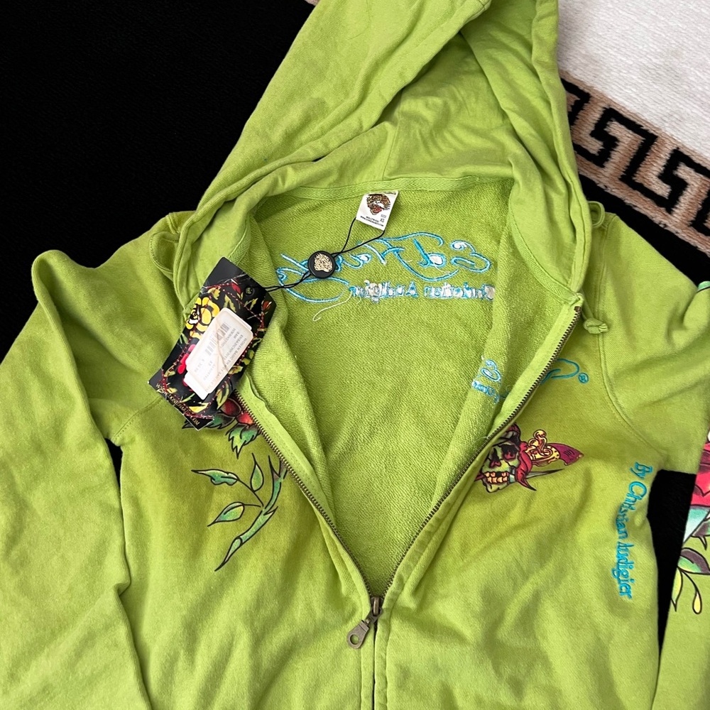 Women’s Vintage Size XS Ed Hardy Zip Up Hoodie - Green NWT - Picture 3 of 4